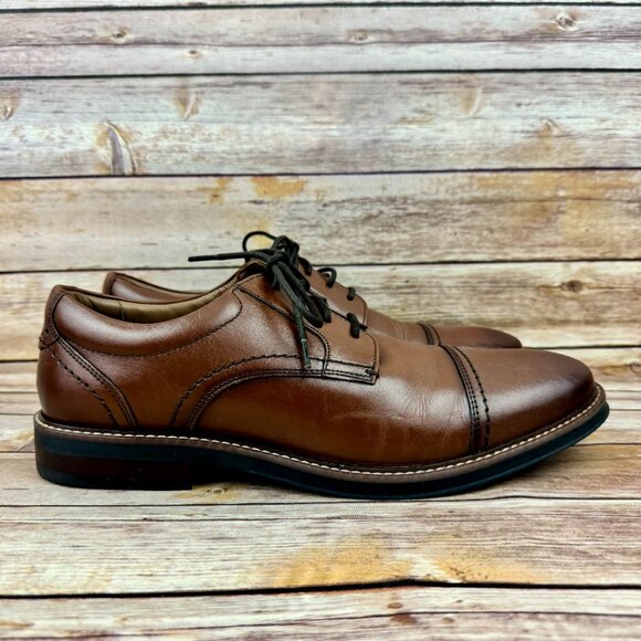 Nunn Bush Mens Brown Leather Capped Toe Lace Up Cognac Brown Oxford Shoes 11.5M - Picture 1 of 7